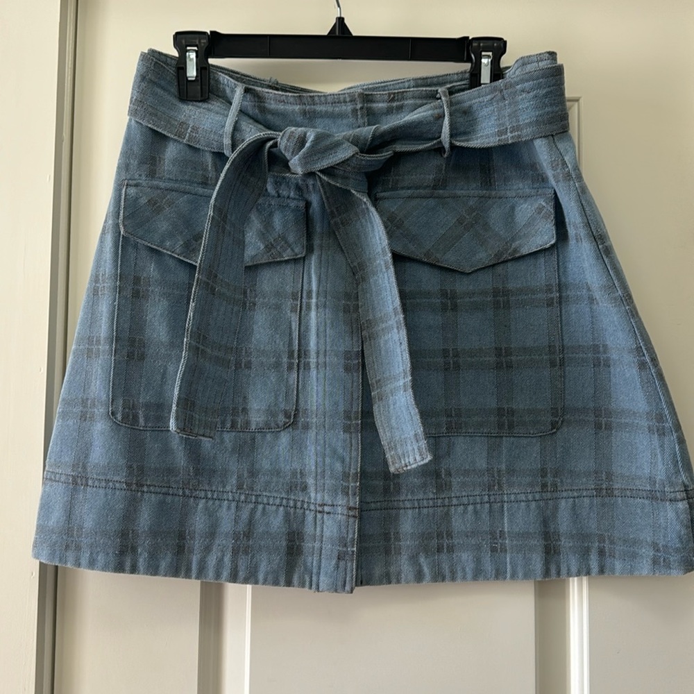 FRNCH Denim plaid miniskirt